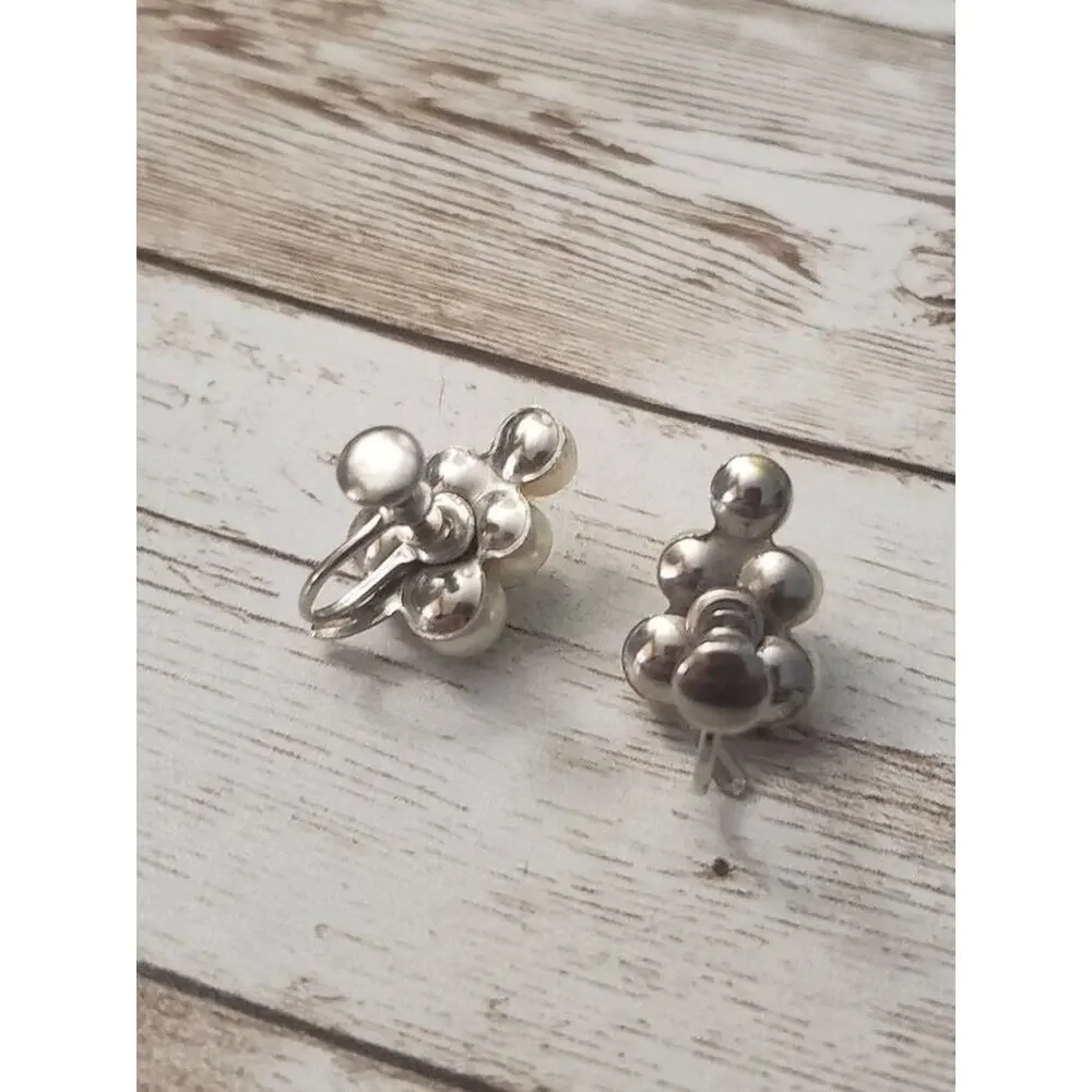 Vintage Screw Back Earrings Bunch of Faux Pearls - 1 Missing